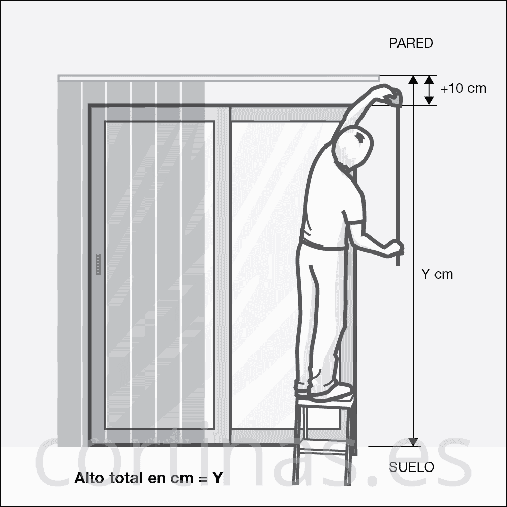 Medir alto cortina vertical desde la pared